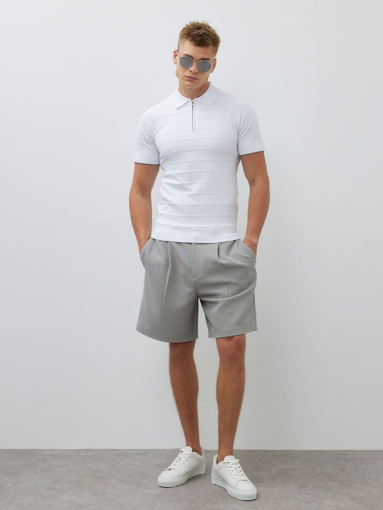 River Island White Grid Textured Muscle Fit Knit Polo Shirt - Image 2 of 4 River Island White Grid Textured Muscle Fit Knit Polo Shirt - Image 2 of 4