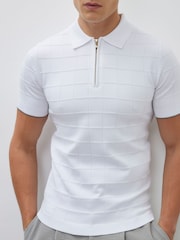 River Island White Grid Textured Muscle Fit Knit Polo Shirt - Image 3 of 4