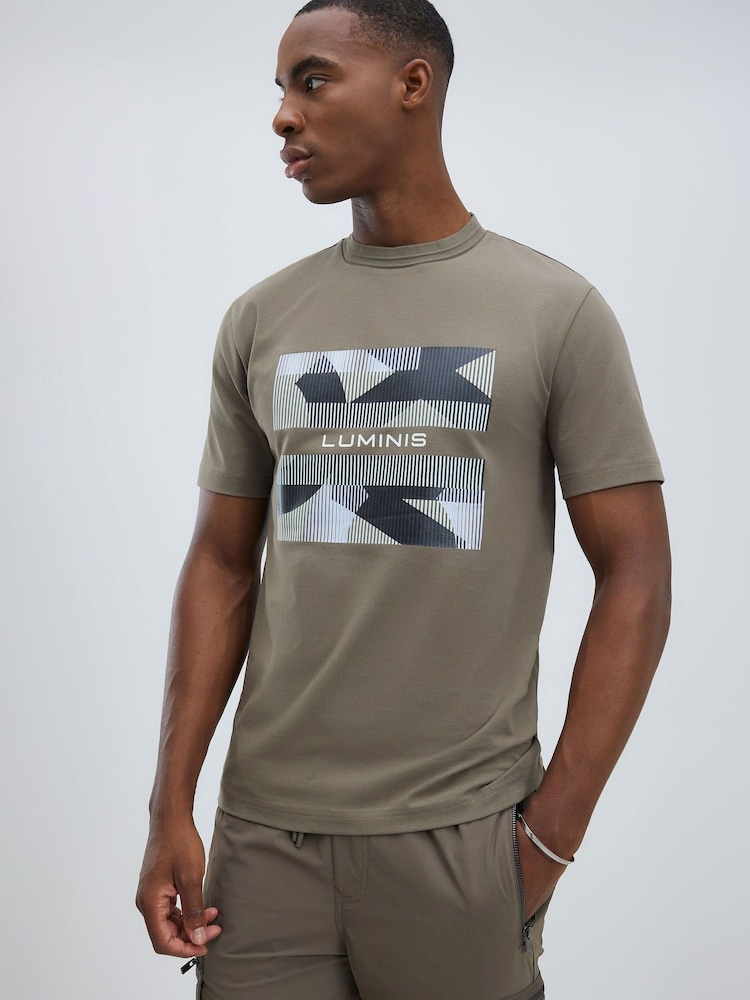 River Island Brown Slim Fit Geo Print T-Shirt - Image 1 of 4