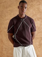 River Island Purple Slim Fit Argyle Knit Polo Shirt - Image 1 of 4