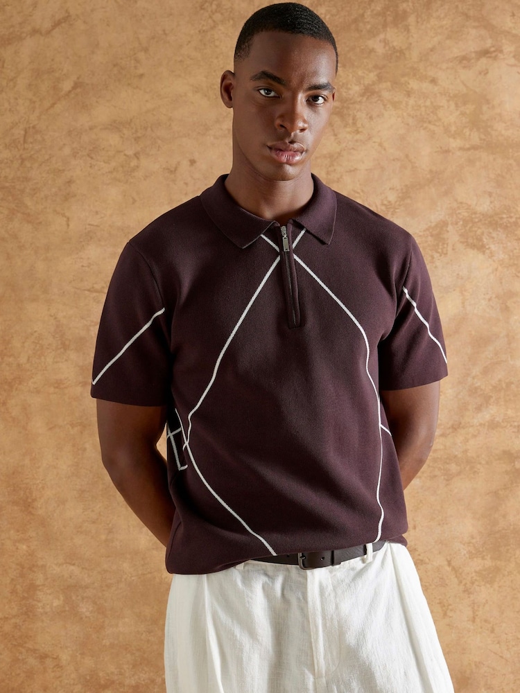 River Island Purple Slim Fit Argyle Knit Polo Shirt - Image 1 of 4