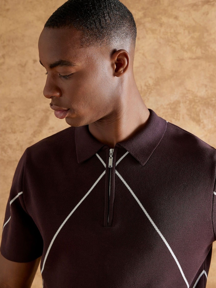 River Island Purple Slim Fit Argyle Knit Polo Shirt - Image 4 of 4