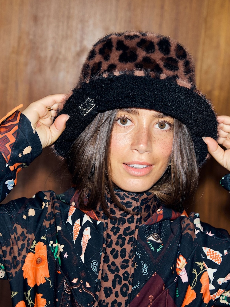 Never Fully Dressed Leopard Reversible Borg/Fur Bucket Hat - Image 2 of 5 Never Fully Dressed Leopard Reversible Borg/Fur Bucket Hat - Image 2 of 5