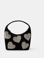 Accessorize Black Heart Embellished Velvet Handbag - Image 1 of 4