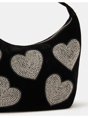 Accessorize Black Heart Embellished Velvet Handbag - Image 3 of 4