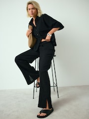 Black Textured Short Sleeve Shirt with Linen - Image 2 of 8