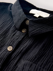 Black Textured Short Sleeve Shirt with Linen - Image 7 of 8