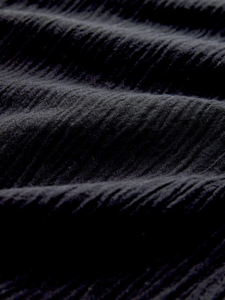 Black Textured Short Sleeve Shirt with Linen - Image 8 of 8