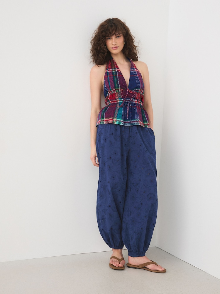 Navy Blue Broderie Balloon Leg Trousers - Image 1 of 7