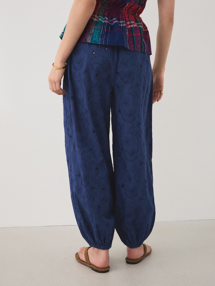 Navy Blue Broderie Balloon Leg Trousers - Image 2 of 7