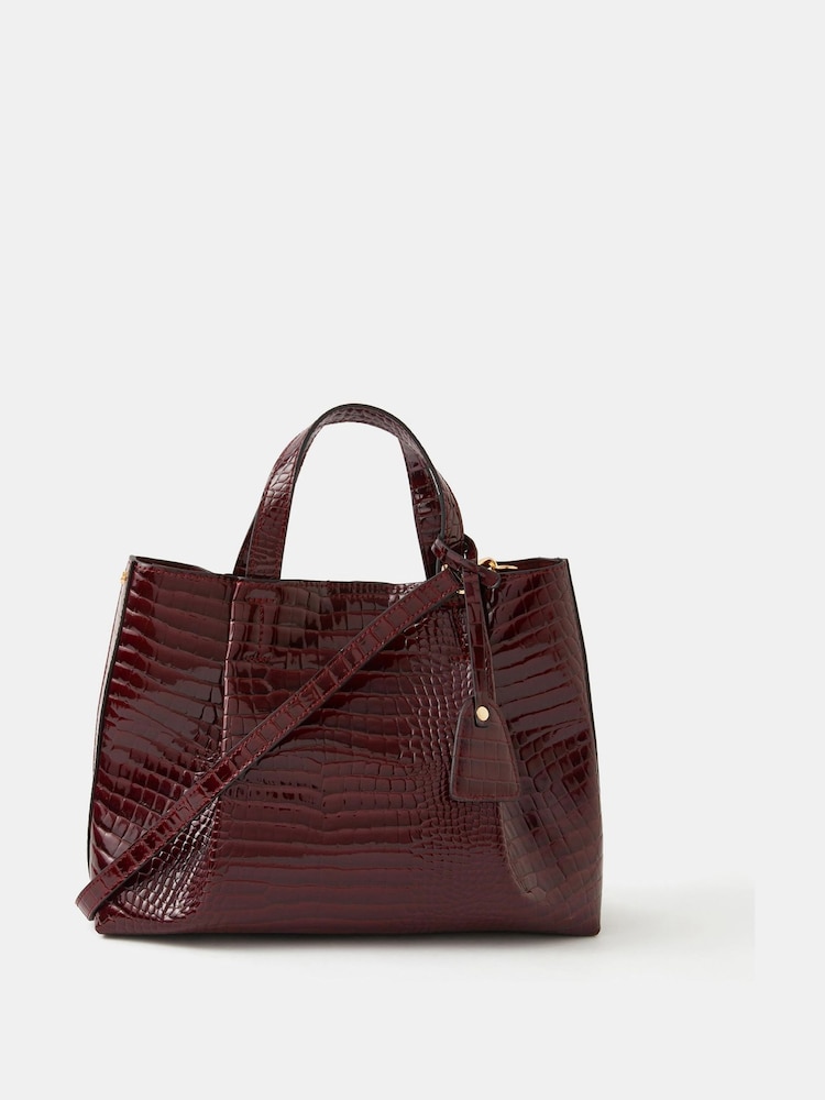 Accessorize Red Faux Croc Skin Patent Tote Bag - Image 1 of 2 Accessorize Red Faux Croc Skin Patent Tote Bag - Image 1 of 2