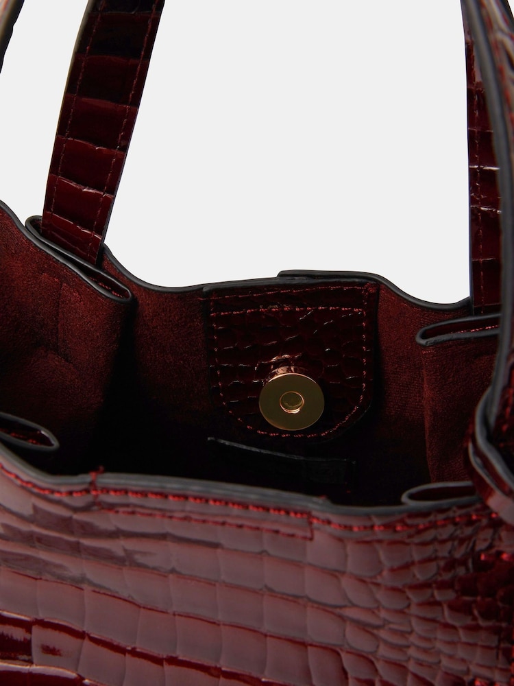 Accessorize Red Faux Croc Skin Patent Tote Bag - Image 2 of 2 Accessorize Red Faux Croc Skin Patent Tote Bag - Image 2 of 2