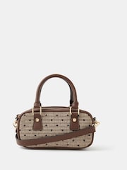 Accessorize Brown Heart Print Houndstooth Bowler Bag - Image 1 of 2