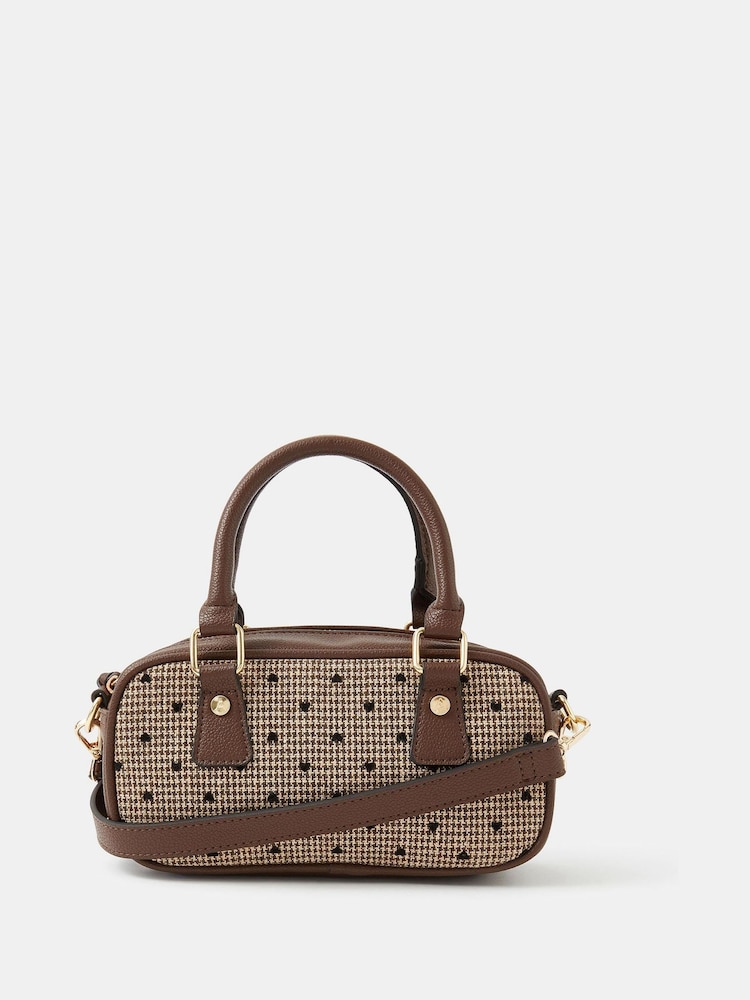 Accessorize Brown Heart Print Houndstooth Bowler Bag - Image 1 of 2