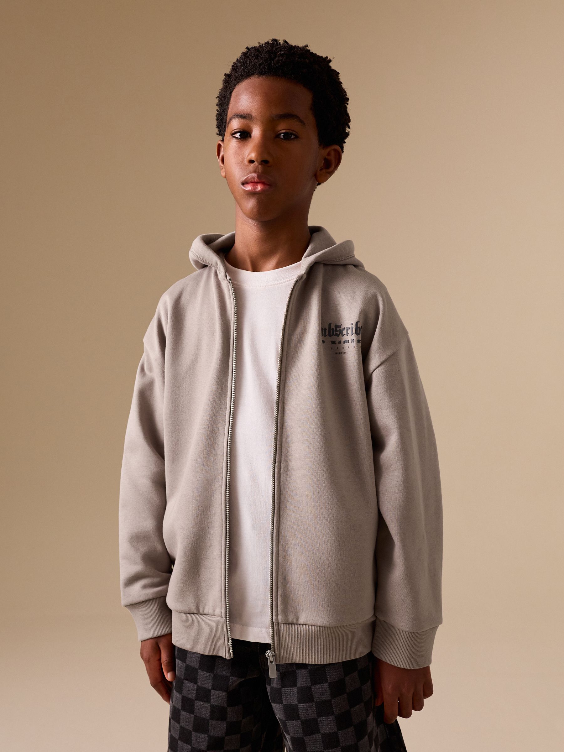 Buy Stone Subscribe Graphic Zip Through Hoodie (3-16yrs) from Next USA