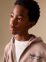 Stone Subscribe Graphic Zip Through Hoodie (3-16yrs) - Image 2 of 9