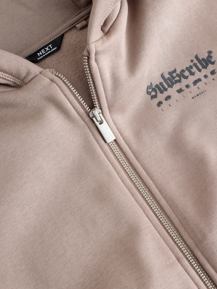 Stone Subscribe Graphic Zip Through Hoodie (3-16yrs) - Image 9 of 9