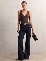 Reiss Indigo June Petite Flared Seam-Detail Jeans - Image 1 of 8