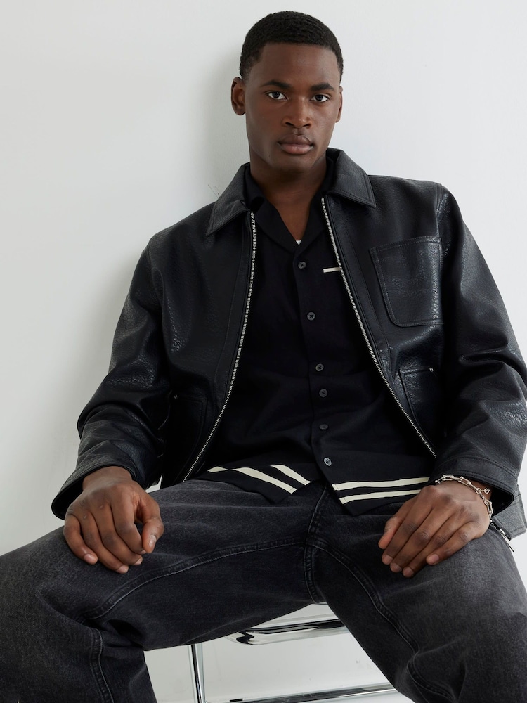 River Island Black Faux Leather Western Jacket - Image 4 of 4