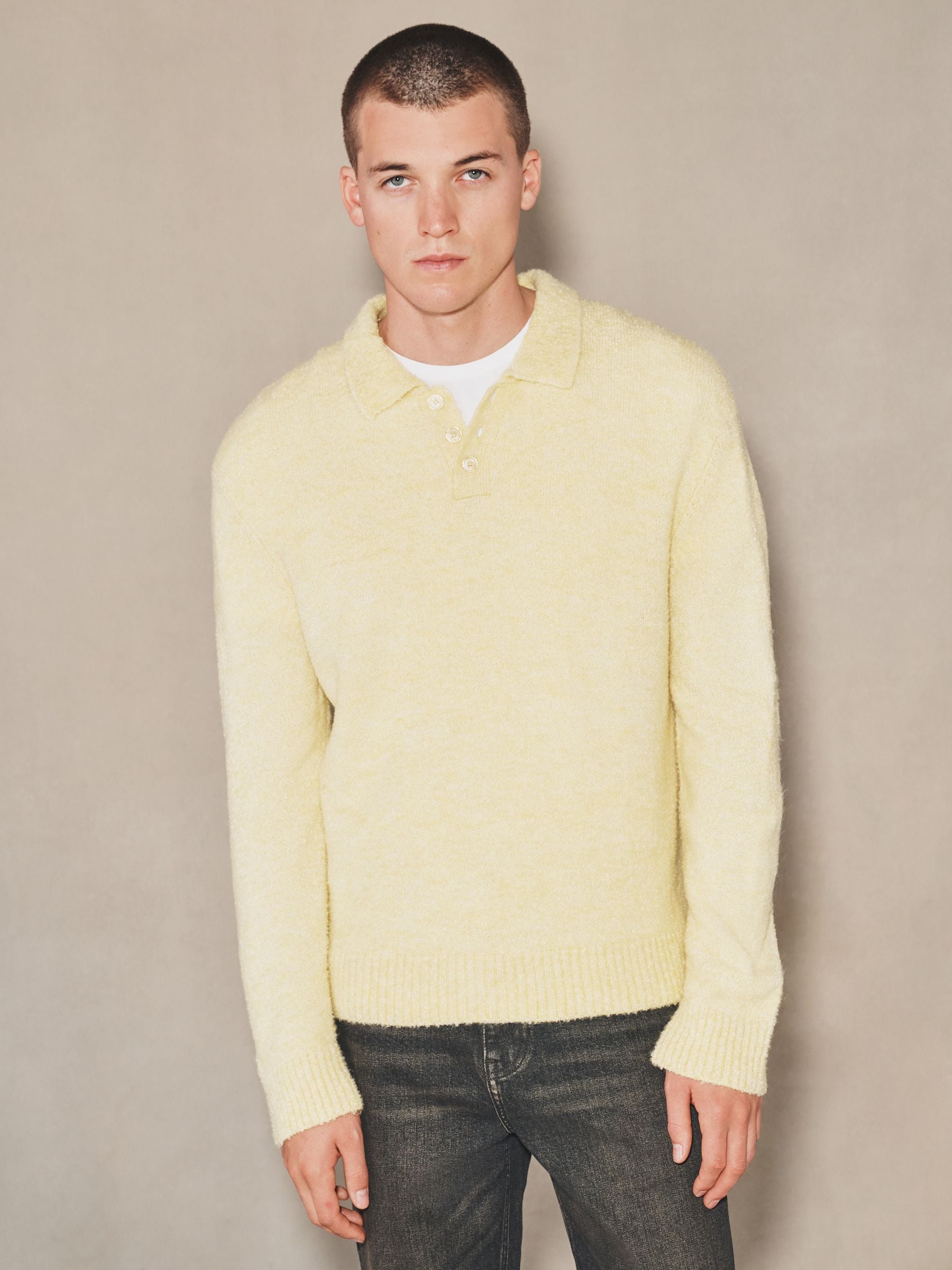 Buy Yellow EDIT Long Sleeve Knit Polo Shirt from the Next UK