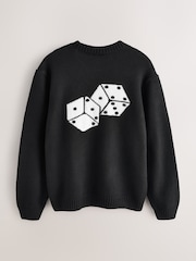 Black EDIT Knitted Graphic Crew Neck Jumper - Image 6 of 8
