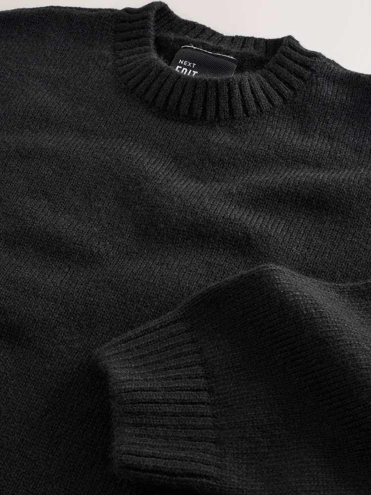 Black EDIT Knitted Graphic Crew Neck Jumper - Image 8 of 8