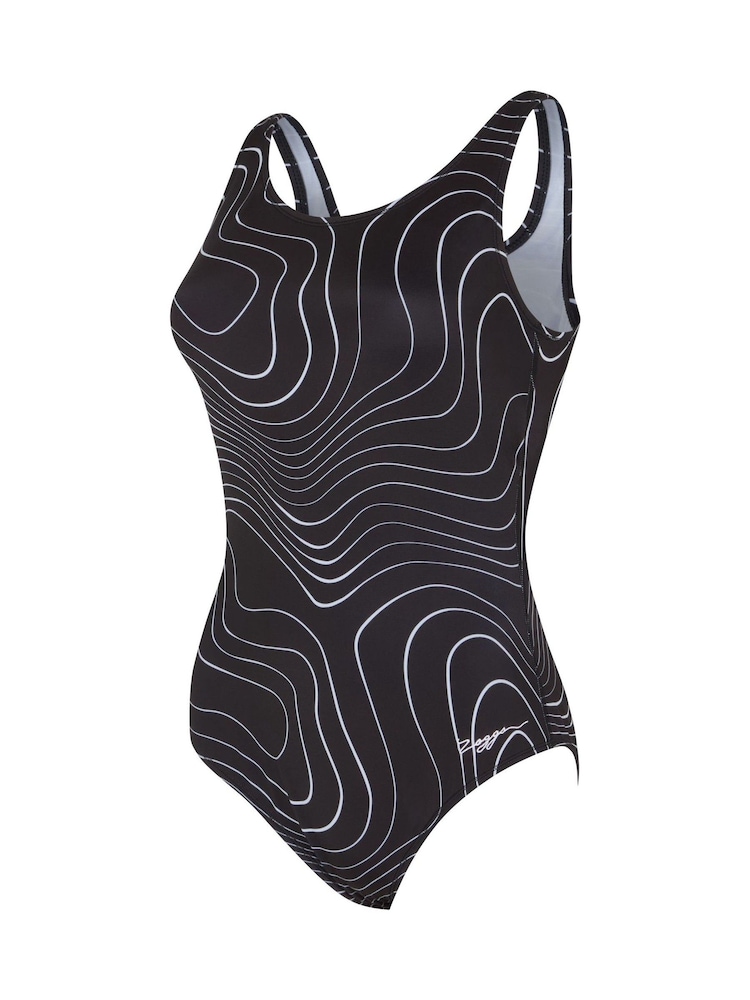 Zoggs Scoopback Black Swimsuit with built in Shelf Bra Support - Image 1 of 2
