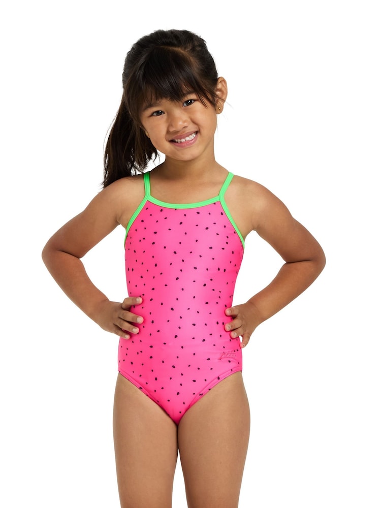 Zoggs Girls Pink Watermelon Tex Back Swimsuit - Image 1 of 5