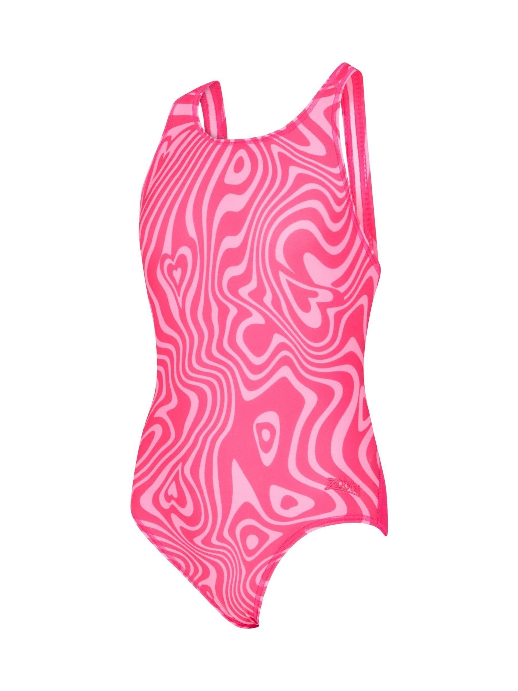 Buy Zoggs Flyback Girls Pink Fever heart Front Lined Swimsuit from
