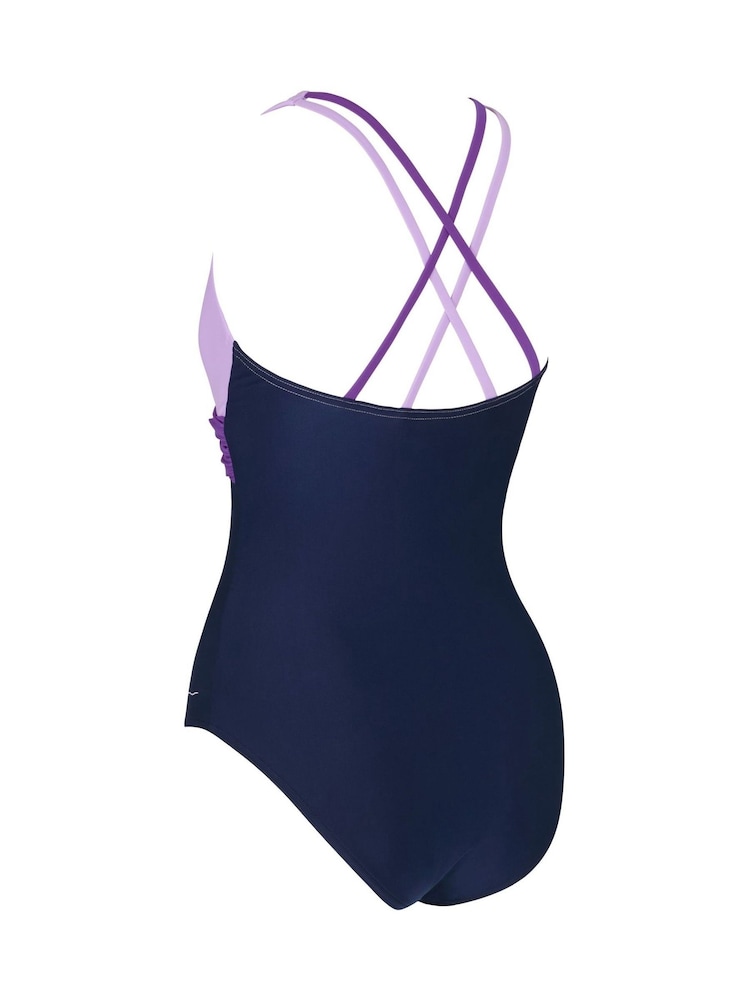 Zoggs Blue Panel Cross Back Swimsuit with Removable Foam Cup Support - Image 5 of 5 Zoggs Blue Panel Cross Back Swimsuit with Removable Foam Cup Support - Image 5 of 5