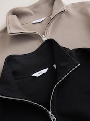 Black/Stone Cotton Rich Lightweight Jersey Sweat top Quarter  Zip 2 Pack - Image 10 of 11