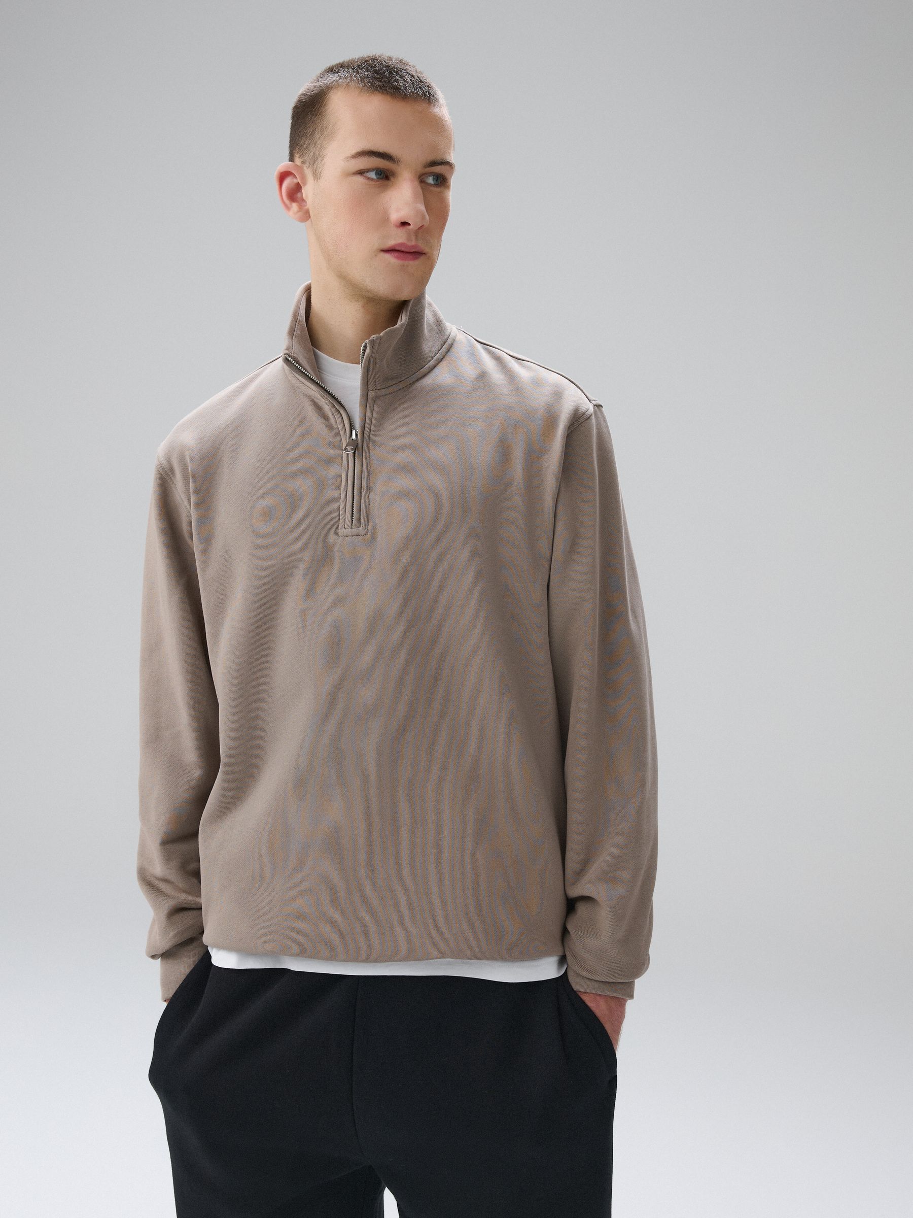 トップス argue COTTON JERSY WIDE PULLOVER Buy Black/Stone Cotton Rich Lightweight Jersey Sweat top Quarter