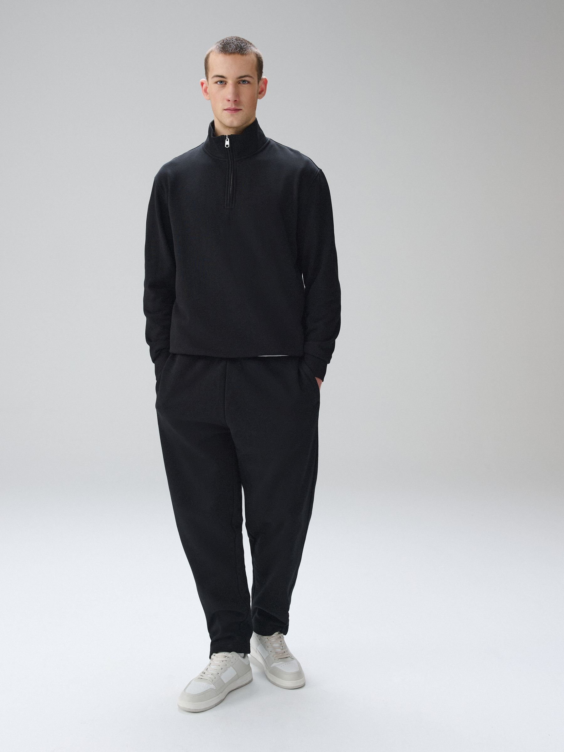 Buy Black/Stone Cotton Rich Lightweight Jersey Sweat top Quarter