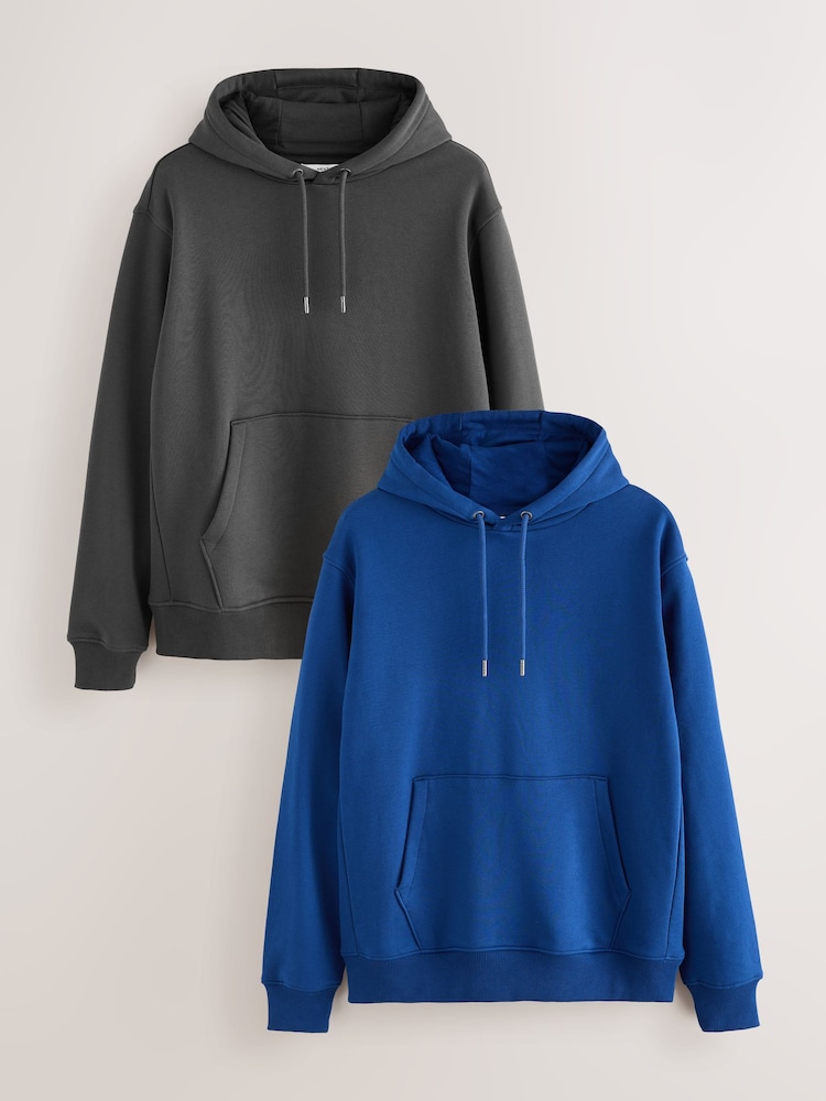 Cobalt Blue/Slate Grey Cotton Rich Jersey Overhead Hoodies 2 Pack - Image 1 of 5