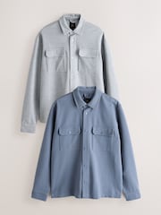 Grey/Blue Jersey Twill Popper Shackets 2 Pack - Image 1 of 16