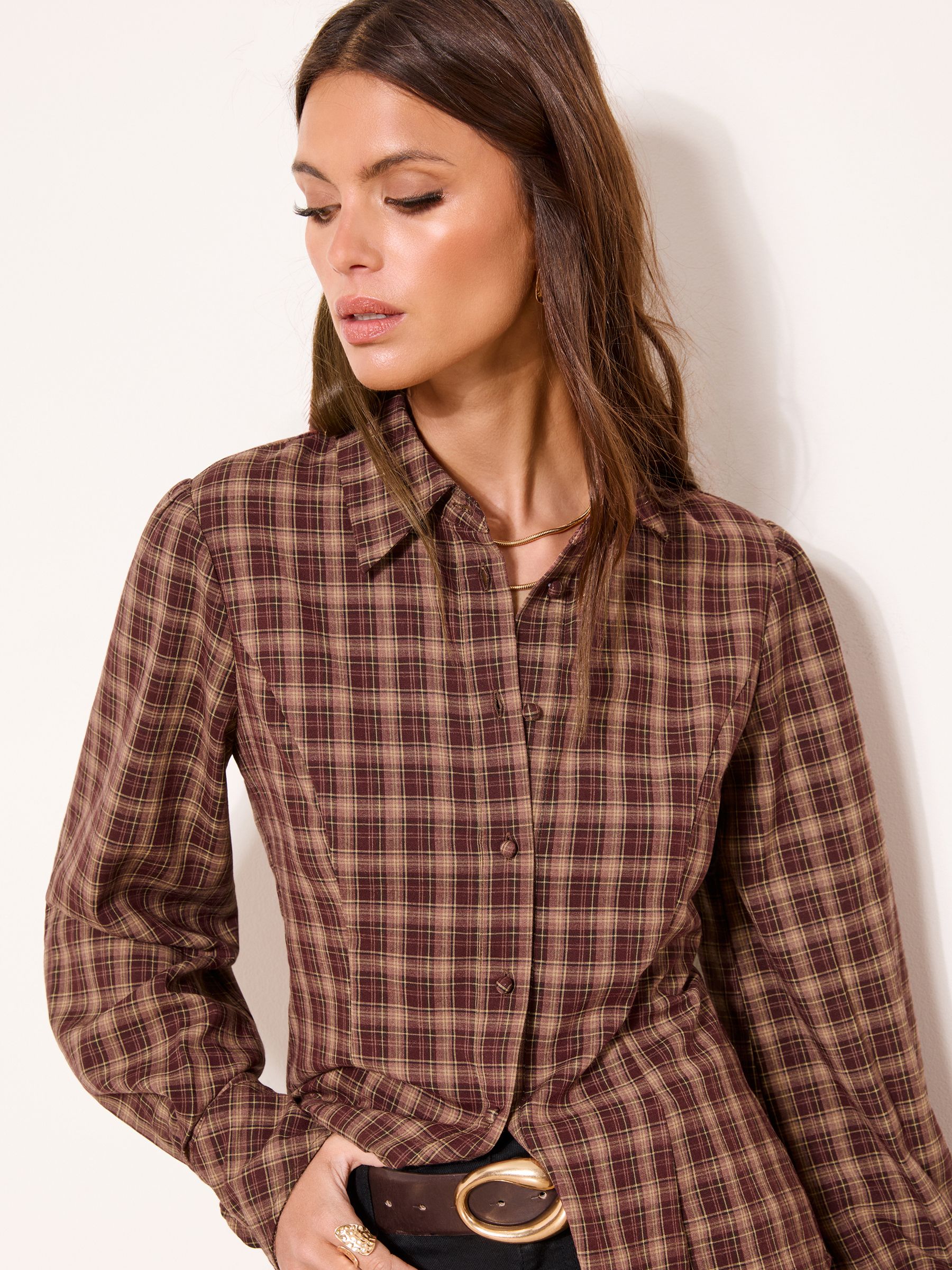 Buy Lipsy Brown Check Fitted Shirt from Next USA