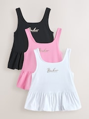Baker by Ted Baker 3 Pack Bubble Hem Pink/Black/White Vest Tops - Imaginea 1 din 8