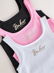 Baker by Ted Baker 3 Pack Bubble Hem Pink/Black/White Vest Tops - Imaginea 6 din 8