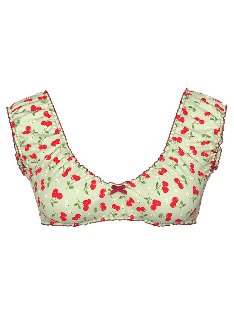 Victoria's Secret PINK Cherry Hearts Green Short Sleeve Bikini Top - Image 3 of 3