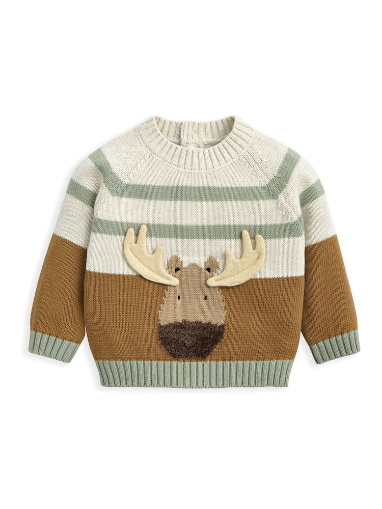 Mamas & Papas Moose Knit Brown Jumper with 3D Antlers - Image 3 of 3 Mamas & Papas Moose Knit Brown Jumper with 3D Antlers - Image 3 of 3