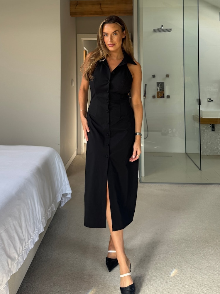 Girl In Mind Black Tate Sleevless Stretchy Midi Shirt Dress - Image 1 of 5 Girl In Mind Black Tate Sleevless Stretchy Midi Shirt Dress - Image 1 of 5