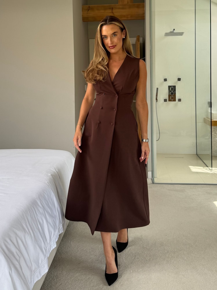 Girl In Mind Brown Hazel Tailored Sleeveless Midi Dress - Image 1 of 4