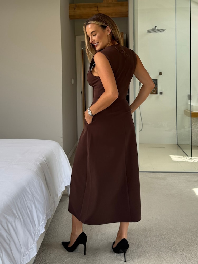 hazel brown dress Hazel Brown A-Line Dress with Bead Lace Detail with Slip