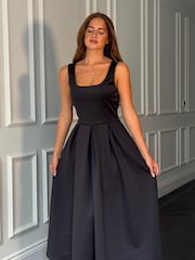 Girl In Mind Black Erica Square Neck Pleated Midi Dress - Image 3 of 6