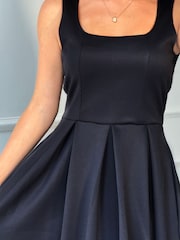 Girl In Mind Black Erica Square Neck Pleated Midi Dress - Image 6 of 6