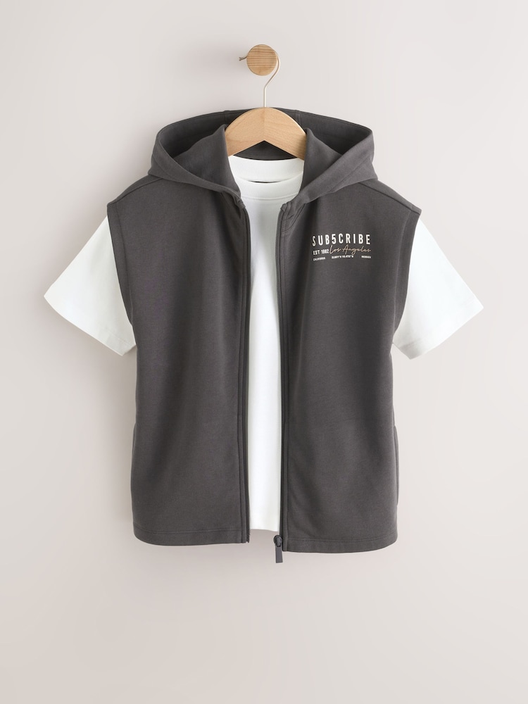 Black Hoodie Tank and T-Shirt Set (3-16yrs) - Image 1 of 8