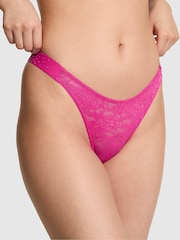 Victoria's Secret Pink Pink Fire Thong Lace Logo Knickers - Image 1 of 2