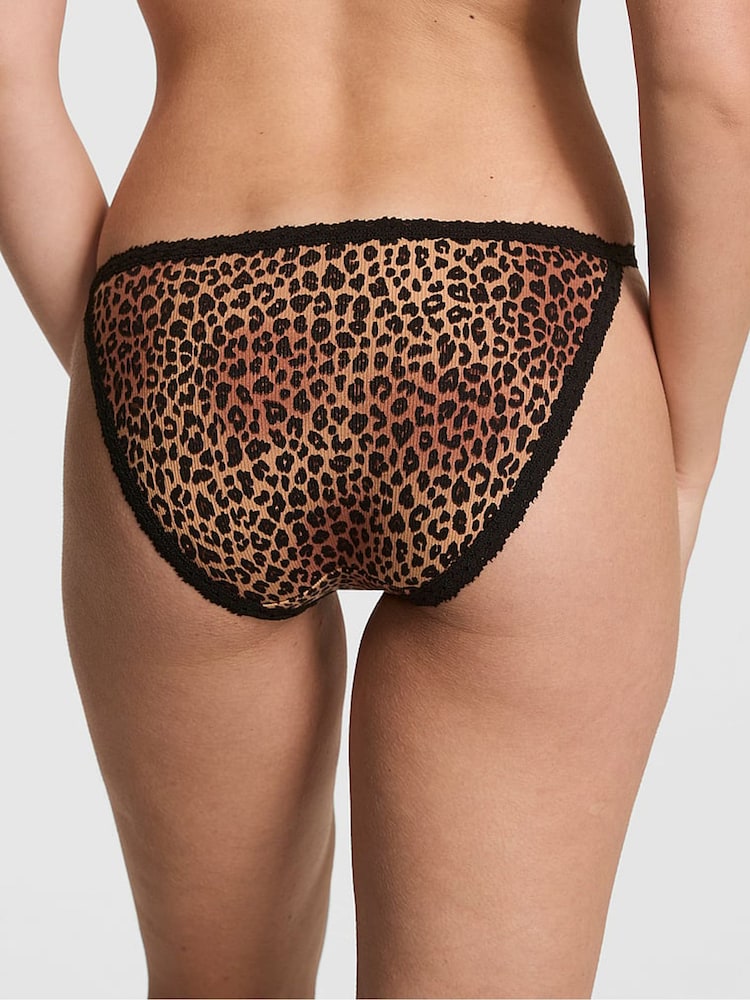 Victoria's Secret Pink Leopard Brown Bikini Lace Trim Rib Knickers - Image 2 of 2