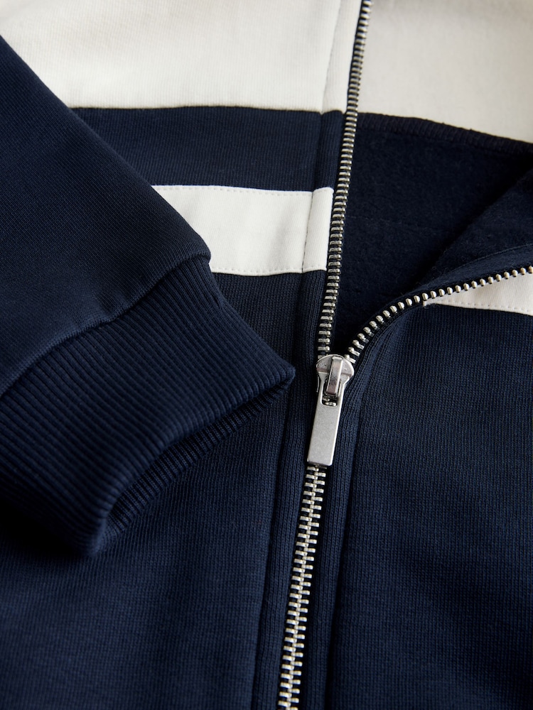 Marinen - Fargeblokking Zip Through Hettegenser (3-16år) - Bilde 4 av 4