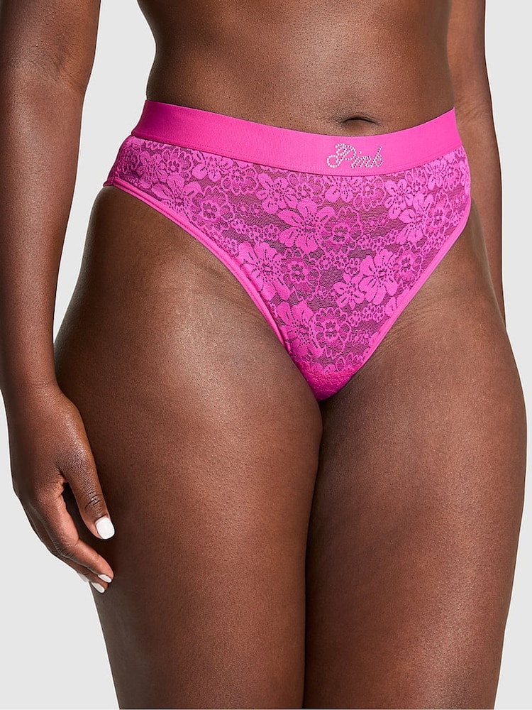 Victoria's Secret Pink Pink Fire Brazilian Lace Logo Knickers - Image 1 of 2